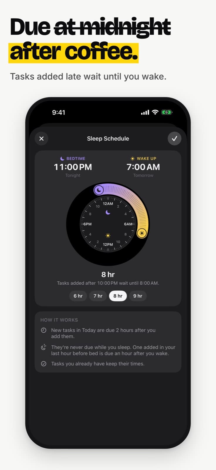 TONT Sleep Schedule dial: Due after coffee.